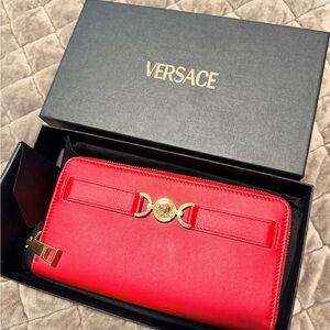 Versace Bold Red Wallet with Gold Accents